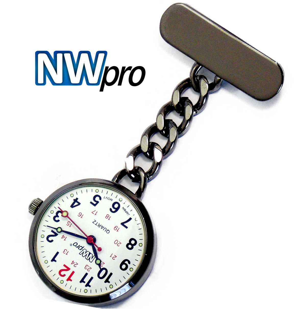 Nurses Pinned Watch - NW•PRO Chain - Gunmetal - White